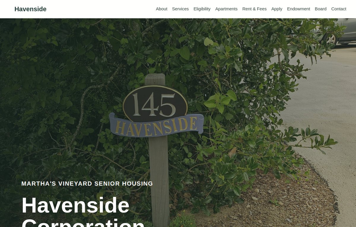 Screenshot of the Havenside website